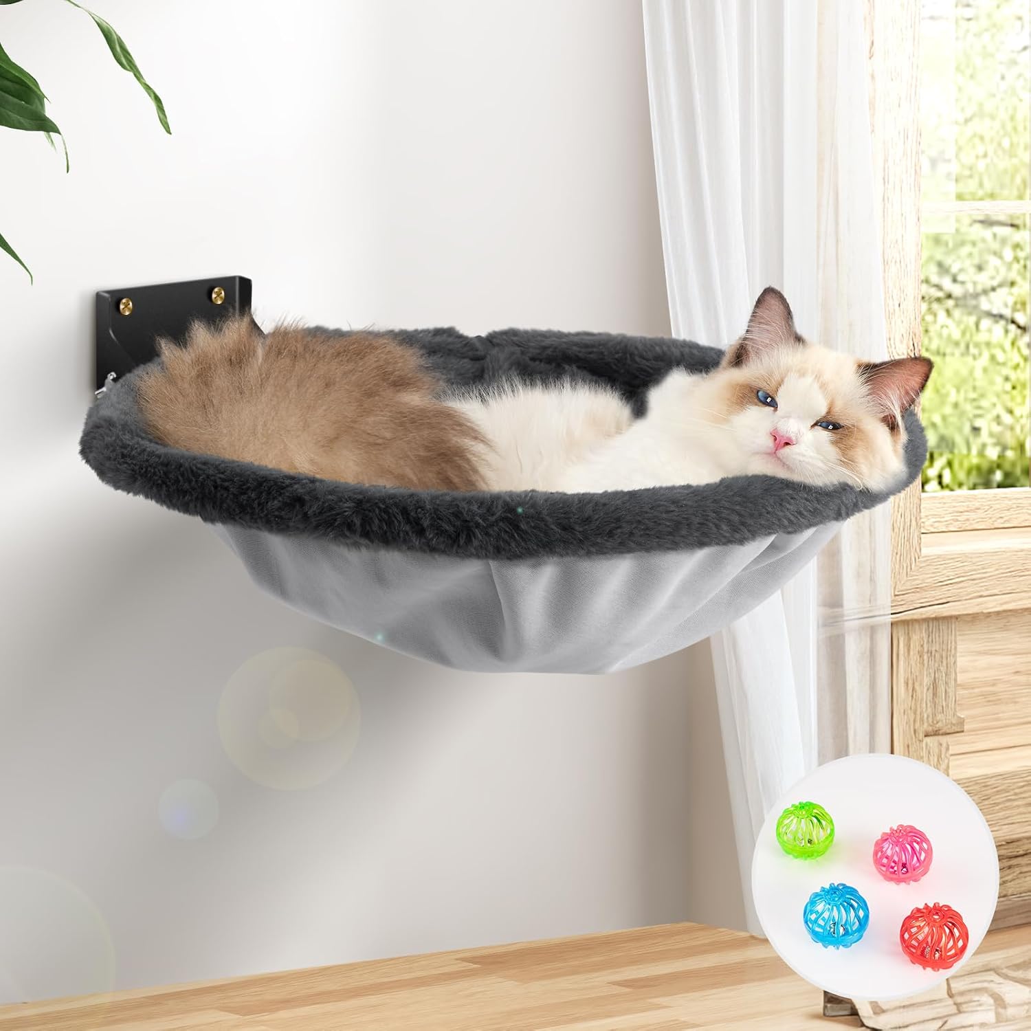 Cat Hammock Wall Mounted for Sleeping and Playing - Foldable Design