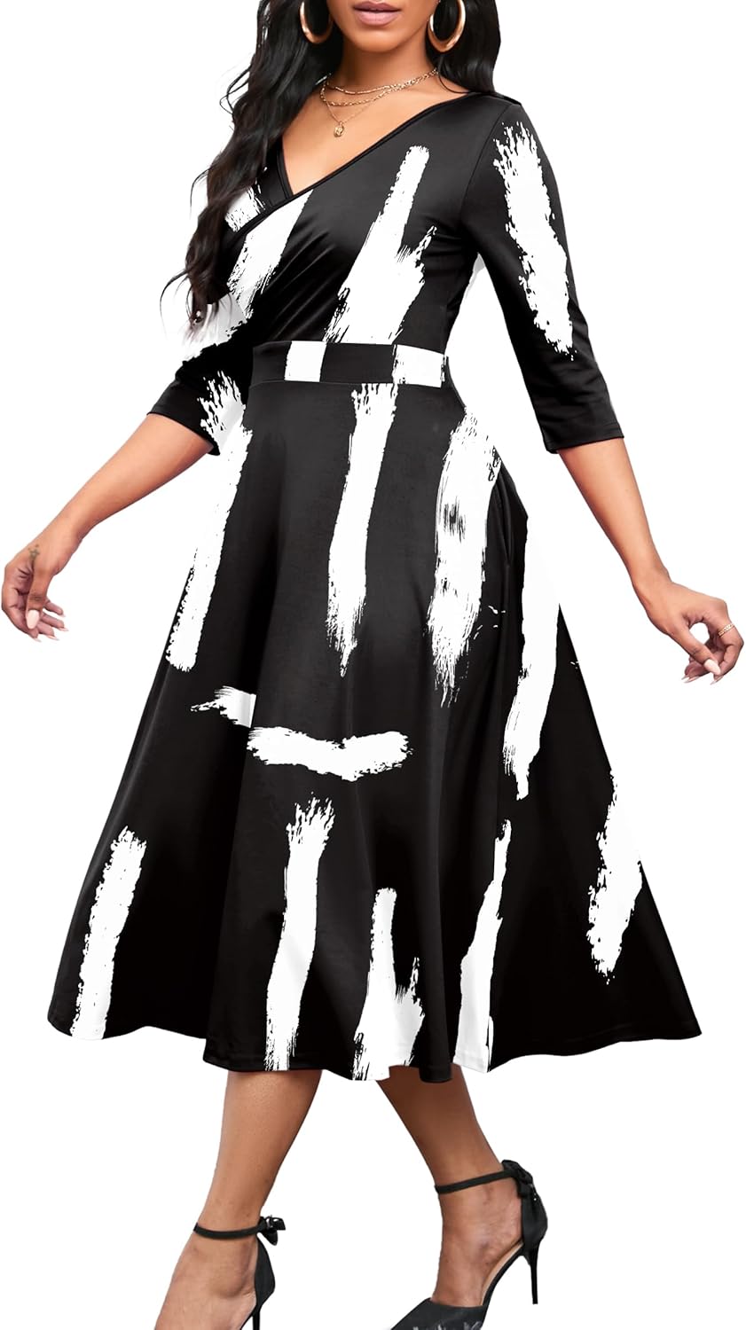 Nmoder Women's Casual Wrap Flared Midi Dress for Any Occasion