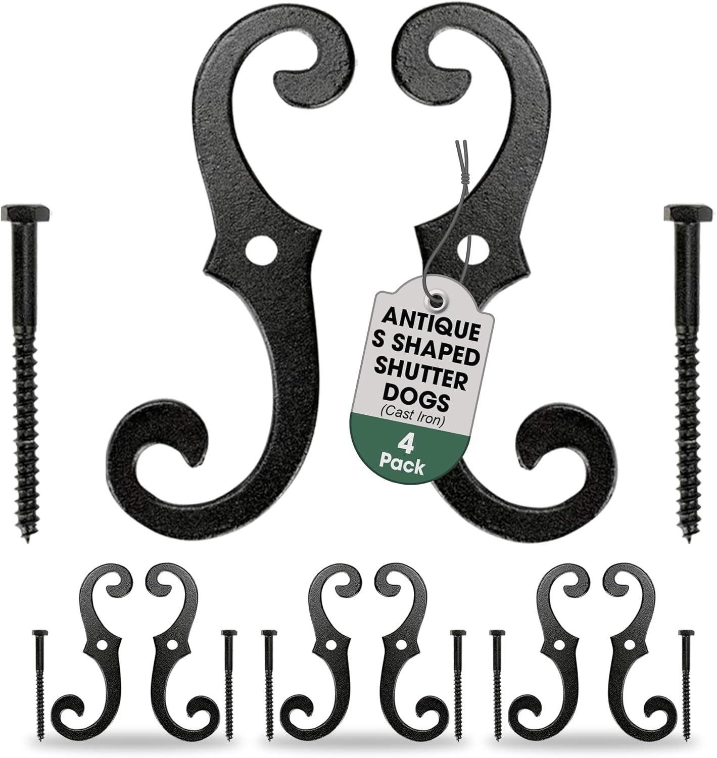 Decorative S Style Shutter Dogs - Rust Resistant Cast Iron Fasteners
