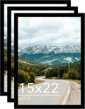 Wood 15x22 Picture Frame Black 3 Pack - Simple Wall Hanging Display