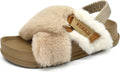Womens Fuzzy Criss Cross Band Platform Slippers - Plush Arch Support