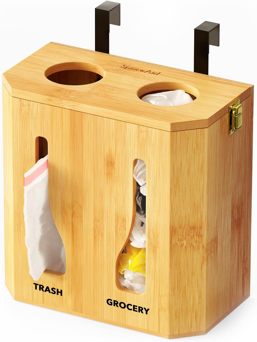 SpaceAid Bamboo 2 in 1 Garbage Bag Holder for Kitchen Storage