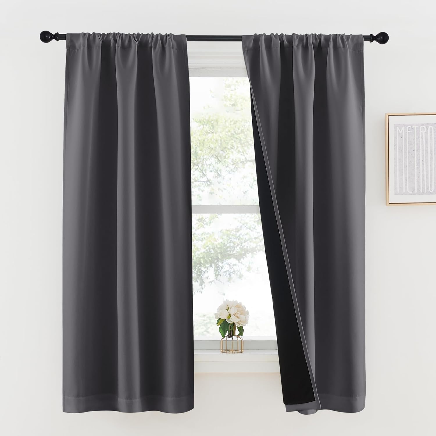 NICETOWN Grey 100% Blackout Lined Curtains for Total Darkness