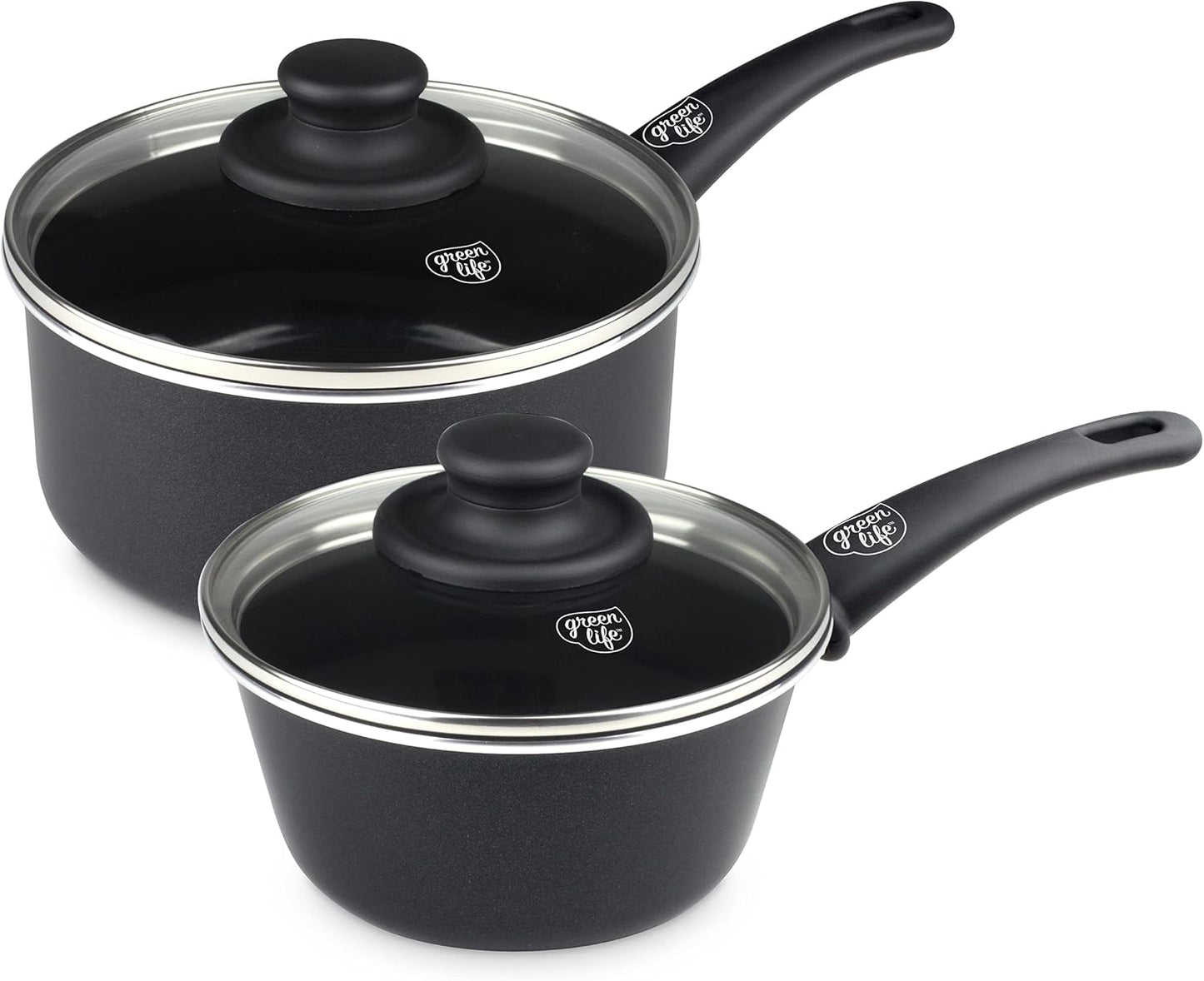 GreenLife Soft Grip Saucepan Set: Healthy Nonstick Cookware