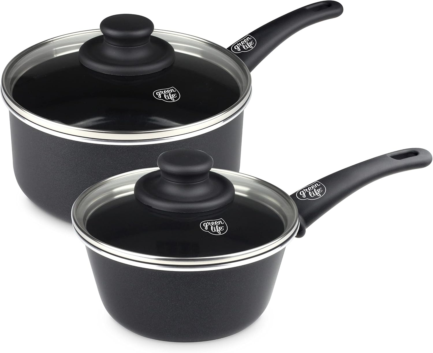 GreenLife Soft Grip Saucepan Set: Healthy Nonstick Cookware