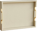 Faux Leather Rectangle Serving Tray with Gold Handles - Stylish Server