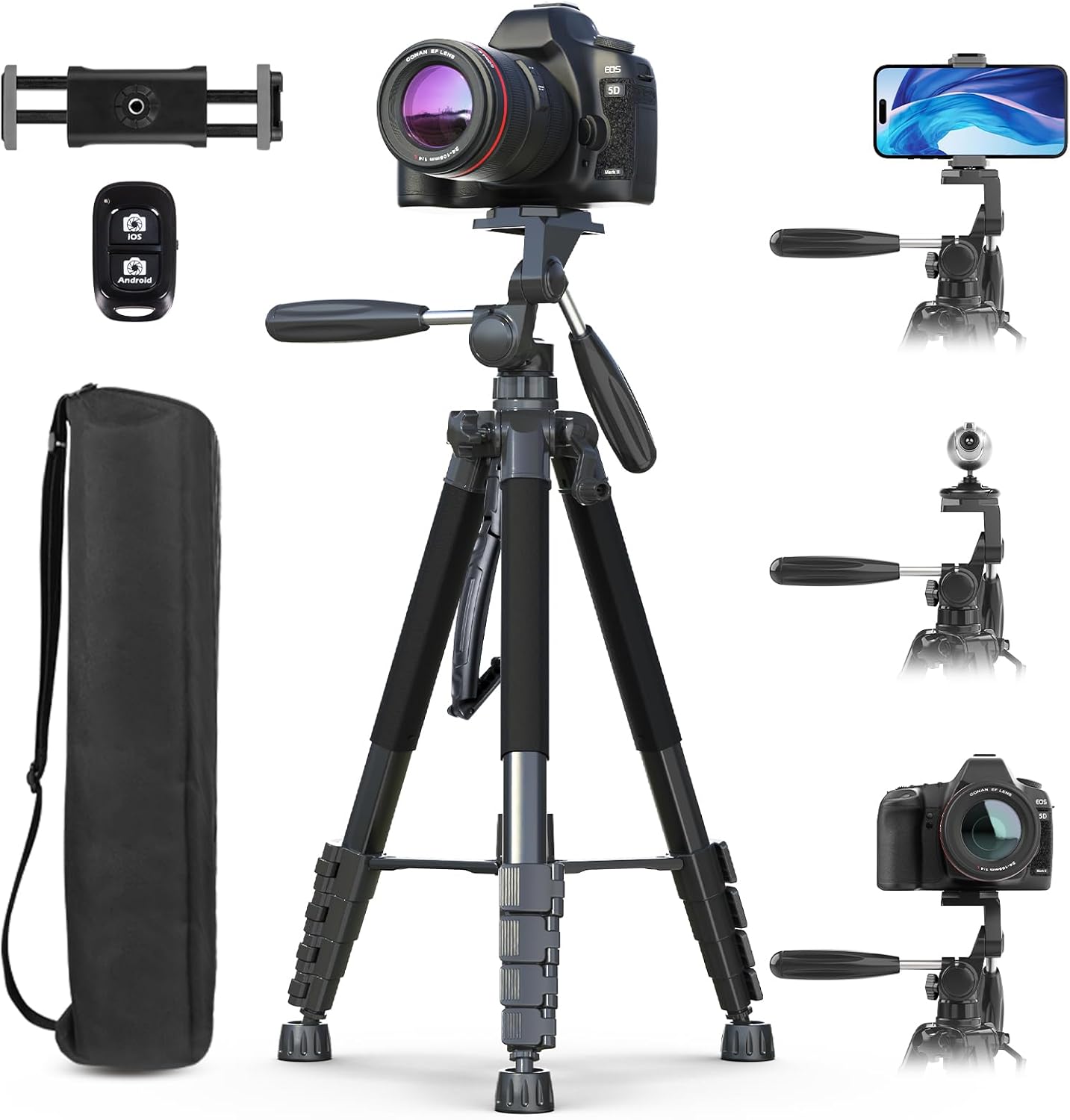 UBeesize 74 in Camera Tripod with Phone Holder and Remote
