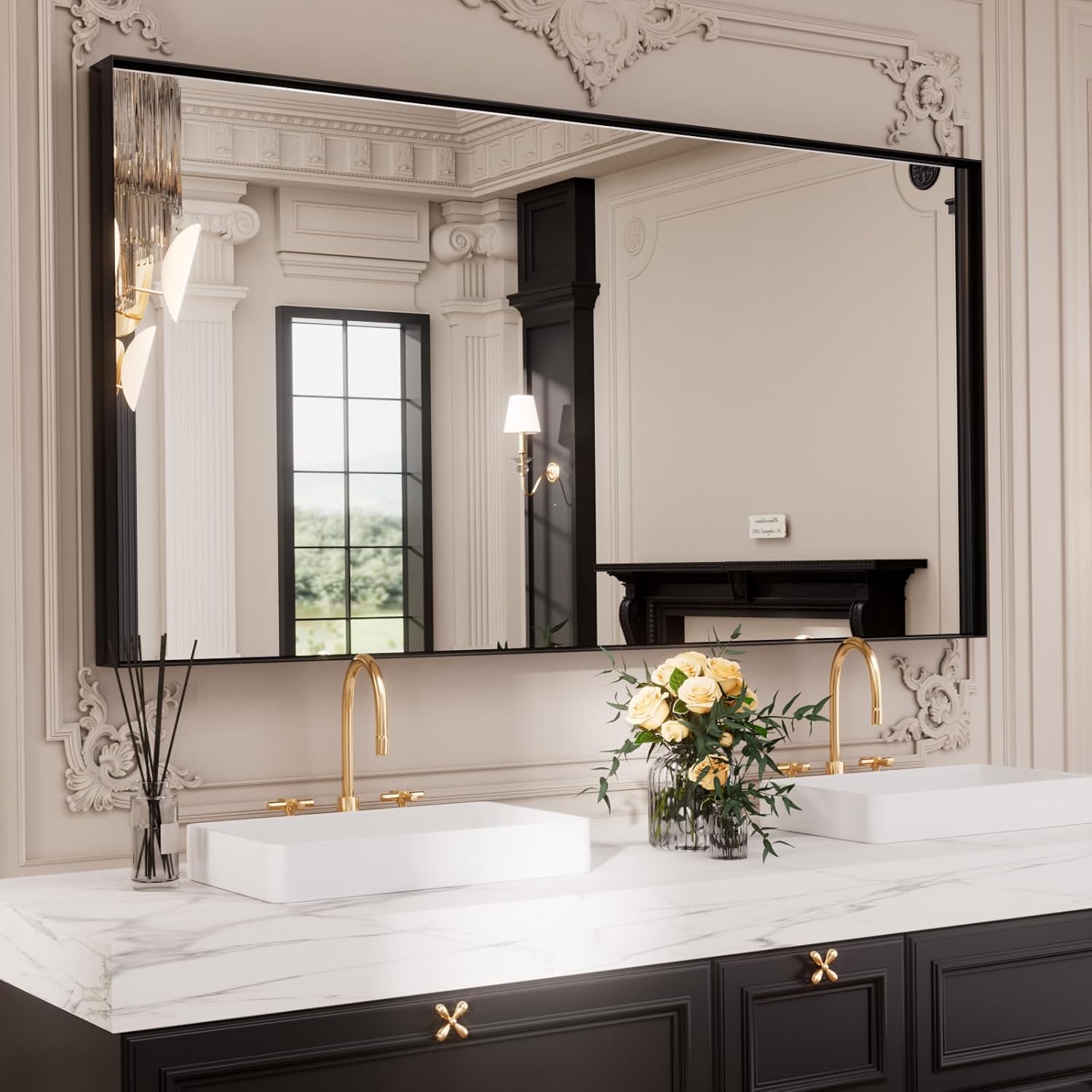 LOAAO Black Bathroom Mirror 72inX32in for Modern Spaces