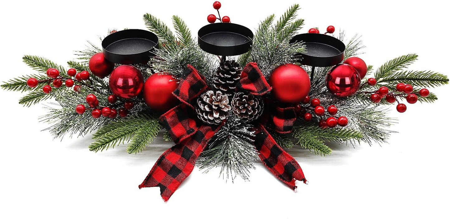 27.5-Inch Christmas Table Centerpiece with Candle Holders
