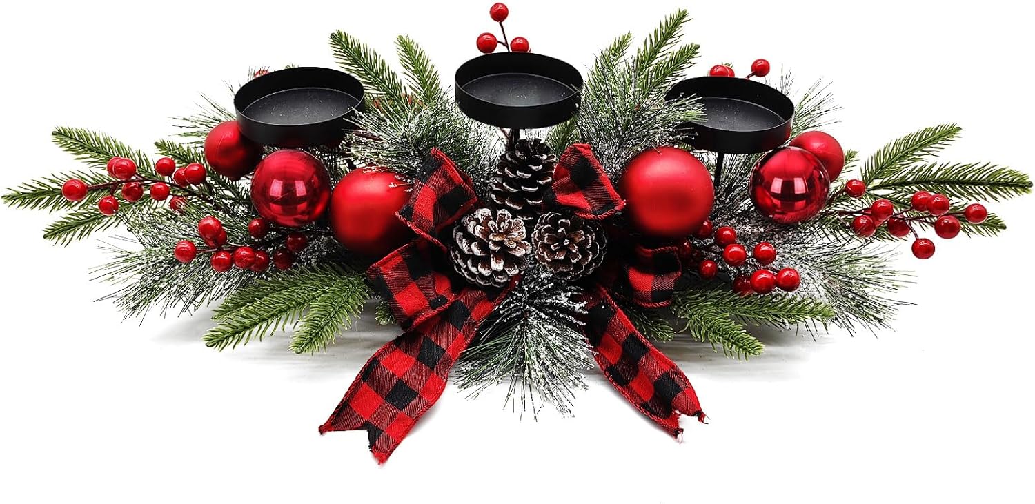 27.5-Inch Christmas Table Centerpiece with Candle Holders