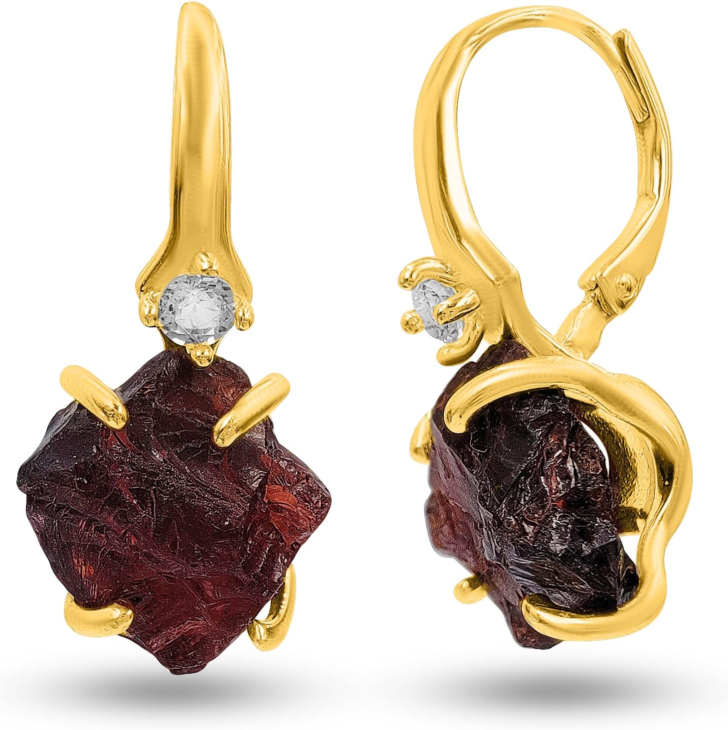 Real Raw Crystal Drop Earrings with Real Gold Birthstone Gift