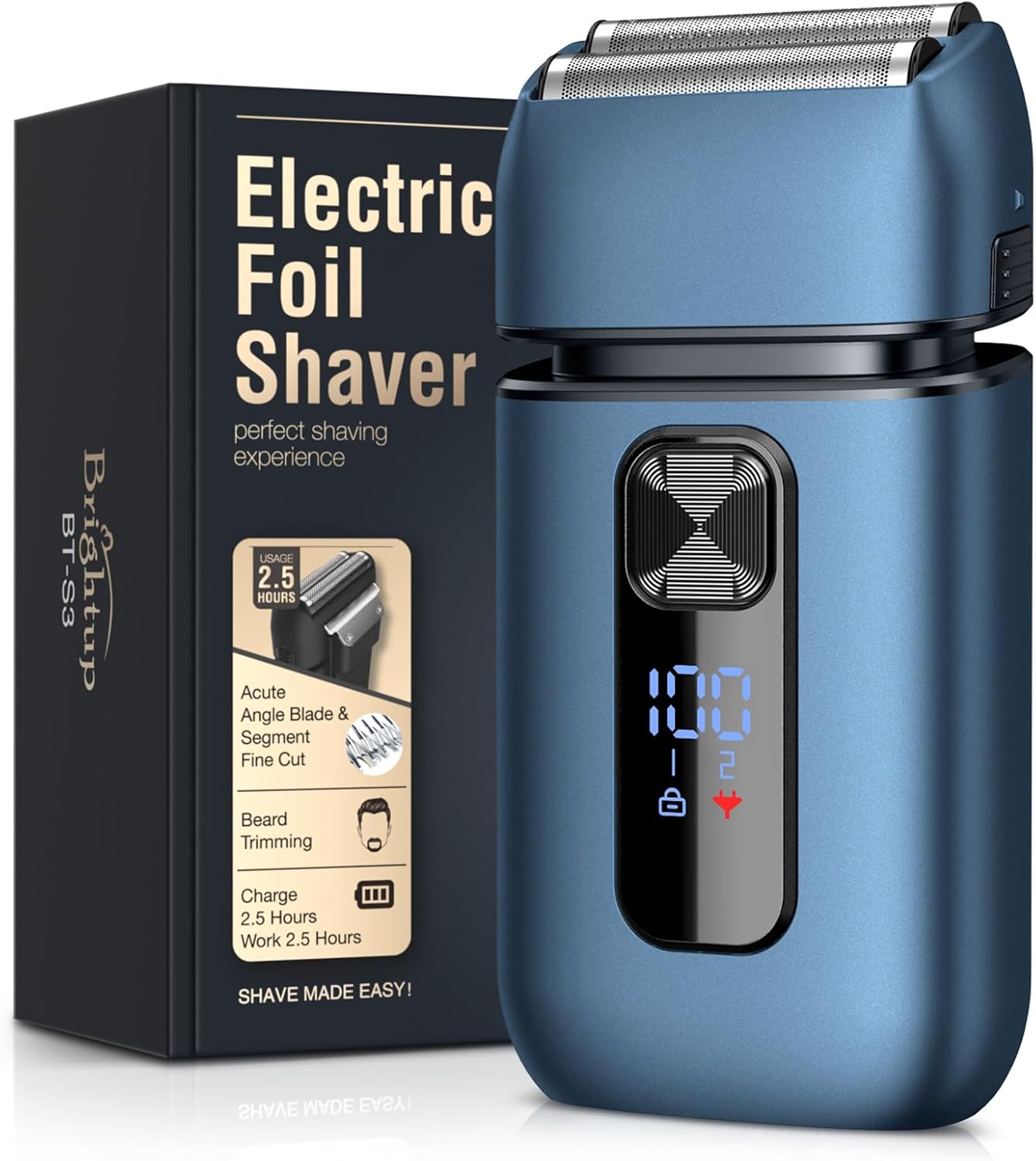 Brightup Electric Foil Shaver with Trimmer for Men - 150 Min Runtime