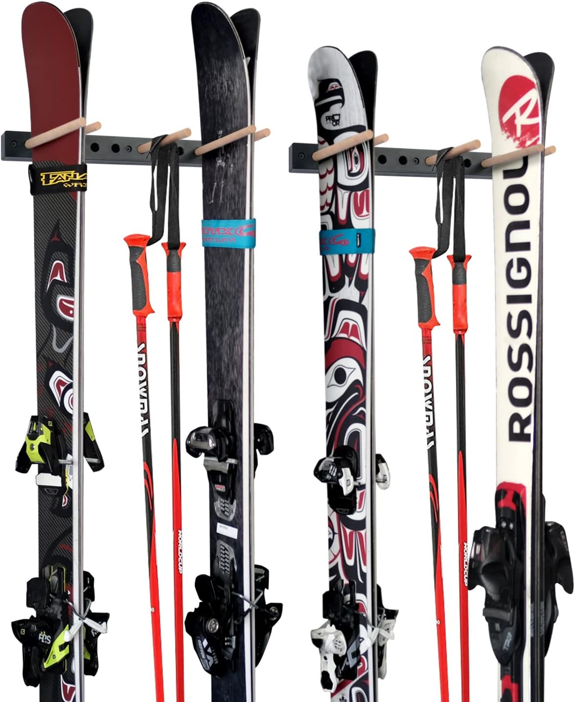Space-Saving Ski & Snowboard Wall Rack - Holds 5 Pairs