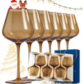 Amber Wine Glasses Set of 6 - Hand-Blown 18oz Burgundy Glasses