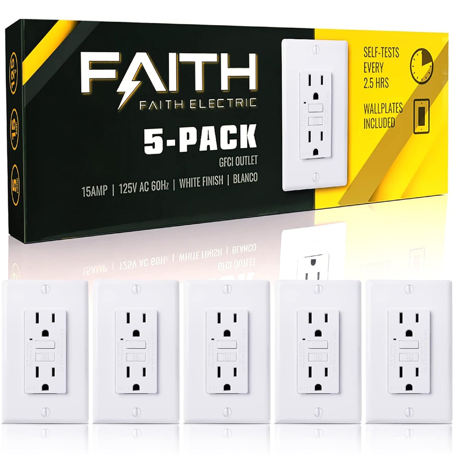 15A GFCI Outlet 5-Pack with LED Indicator for Safety