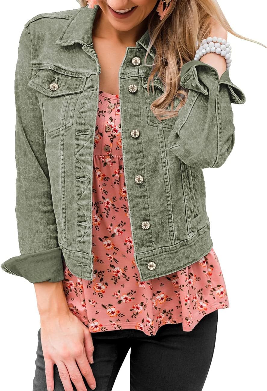 Vetinee Womens Stretch Button Down Long Sleeve Denim Jacket Review