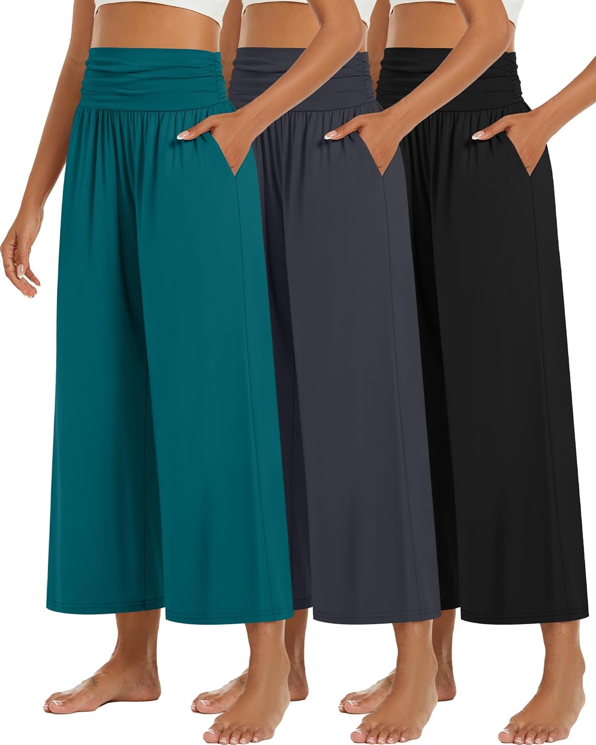 Wide Leg Cropped Pants for Women - High Waist Palazzo Trousers