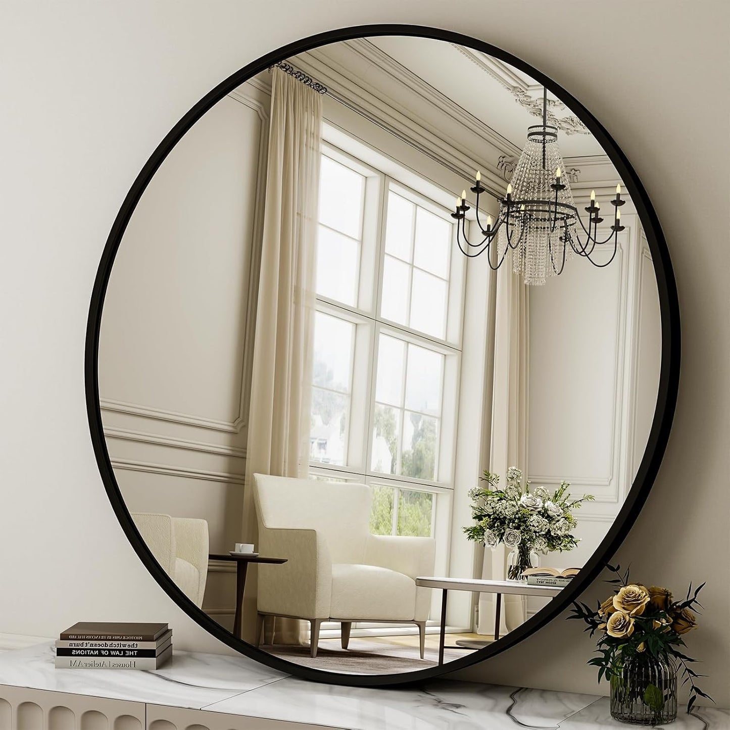 40 Inch Round Mirror - Modern Circle Decorative Wall Mirror