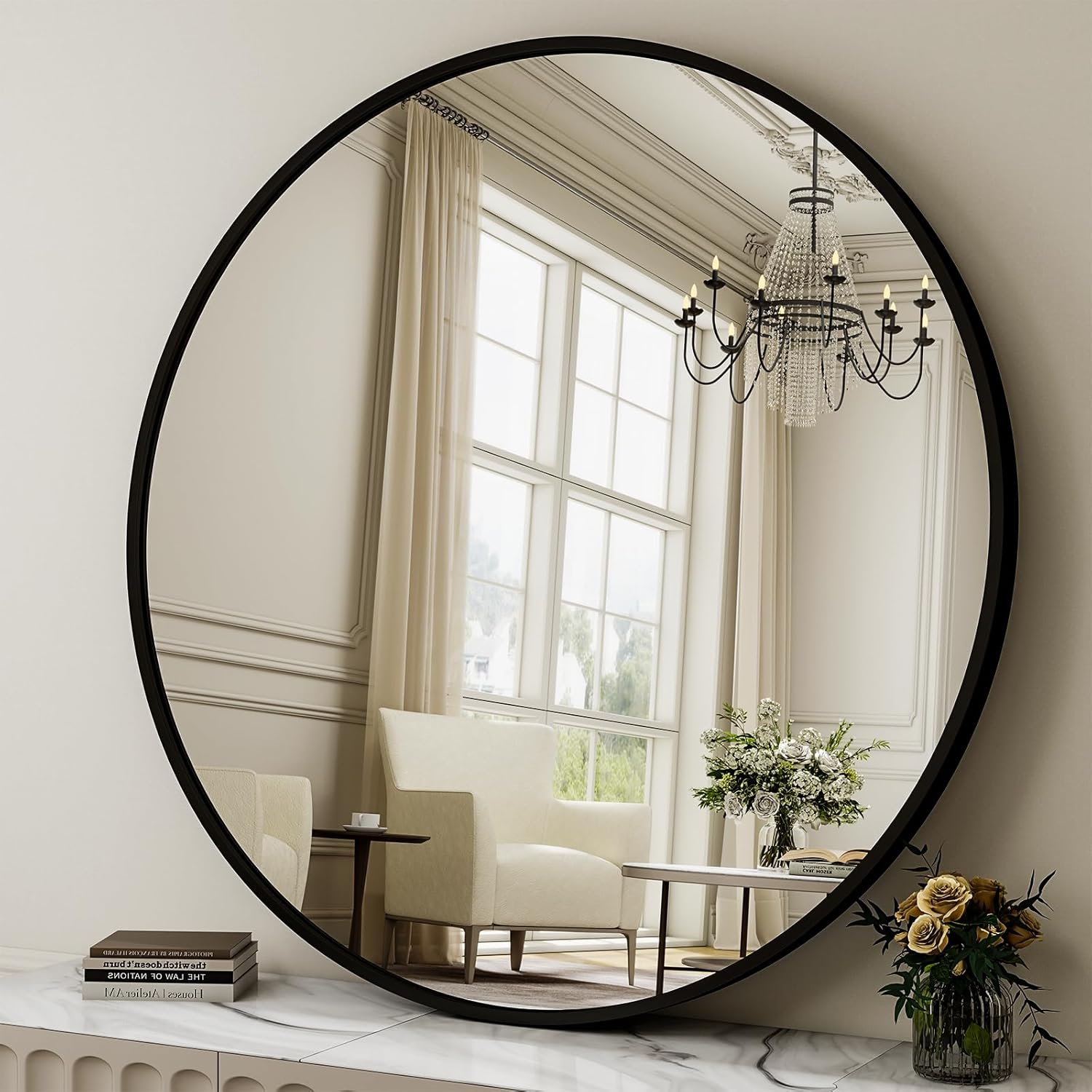 40 Inch Round Mirror - Modern Circle Decorative Wall Mirror