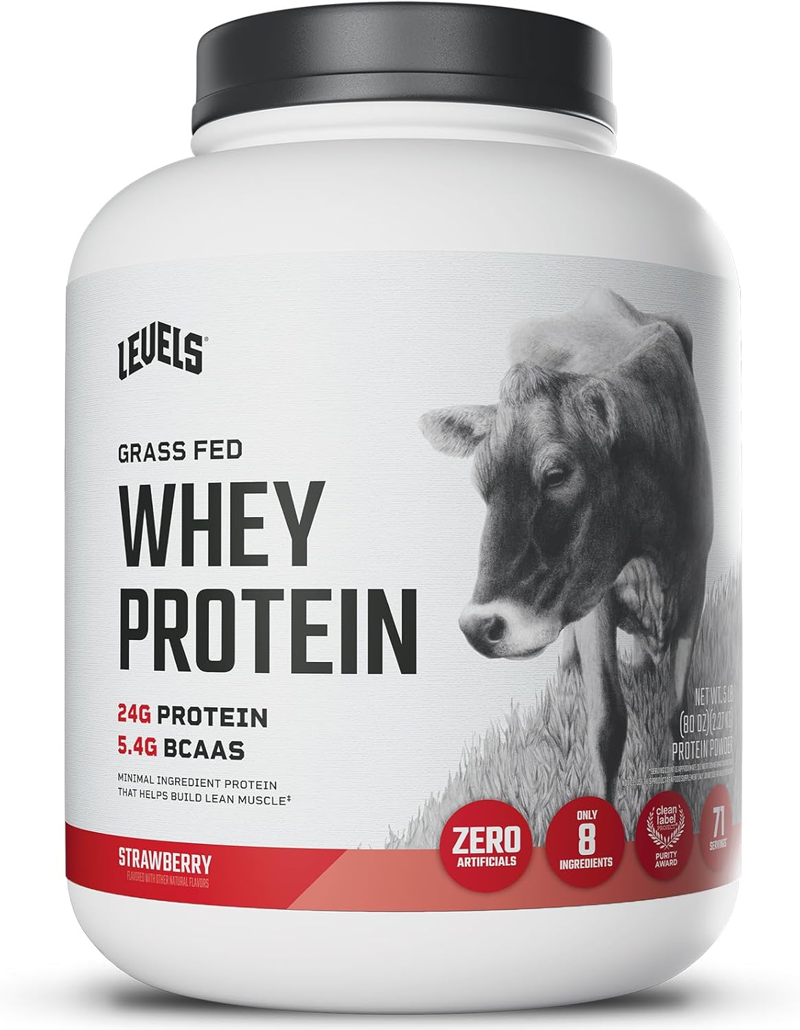 Levels Grass Fed Whey Protein Powder with 24G Protein, Strawberry