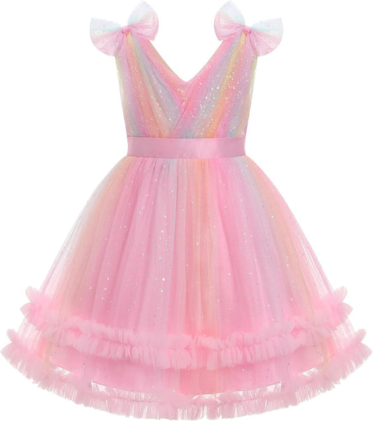 Toddler Girls Butterfly Dress with Sparkle Sequins for Parties