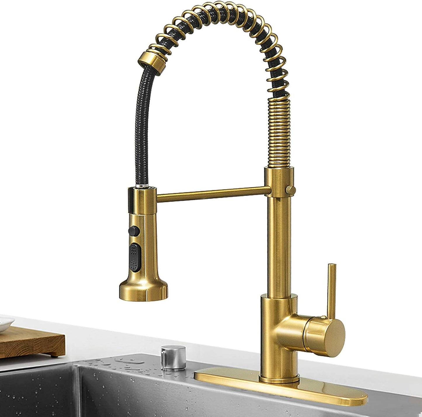 Hoimpro Brushed Gold High Arc Kitchen Faucet with Pull Down Sprayer