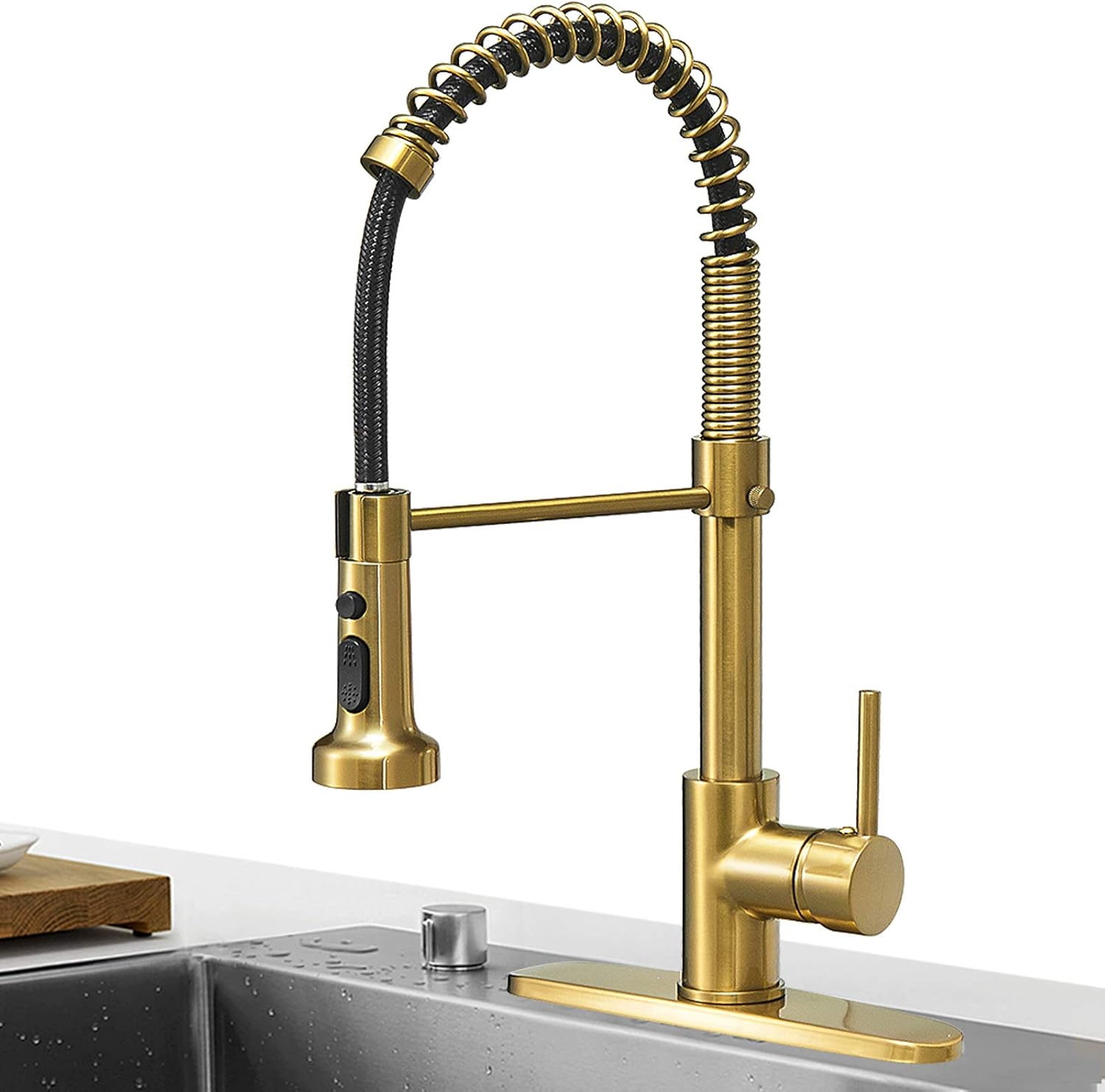 Hoimpro Brushed Gold High Arc Kitchen Faucet with Pull Down Sprayer