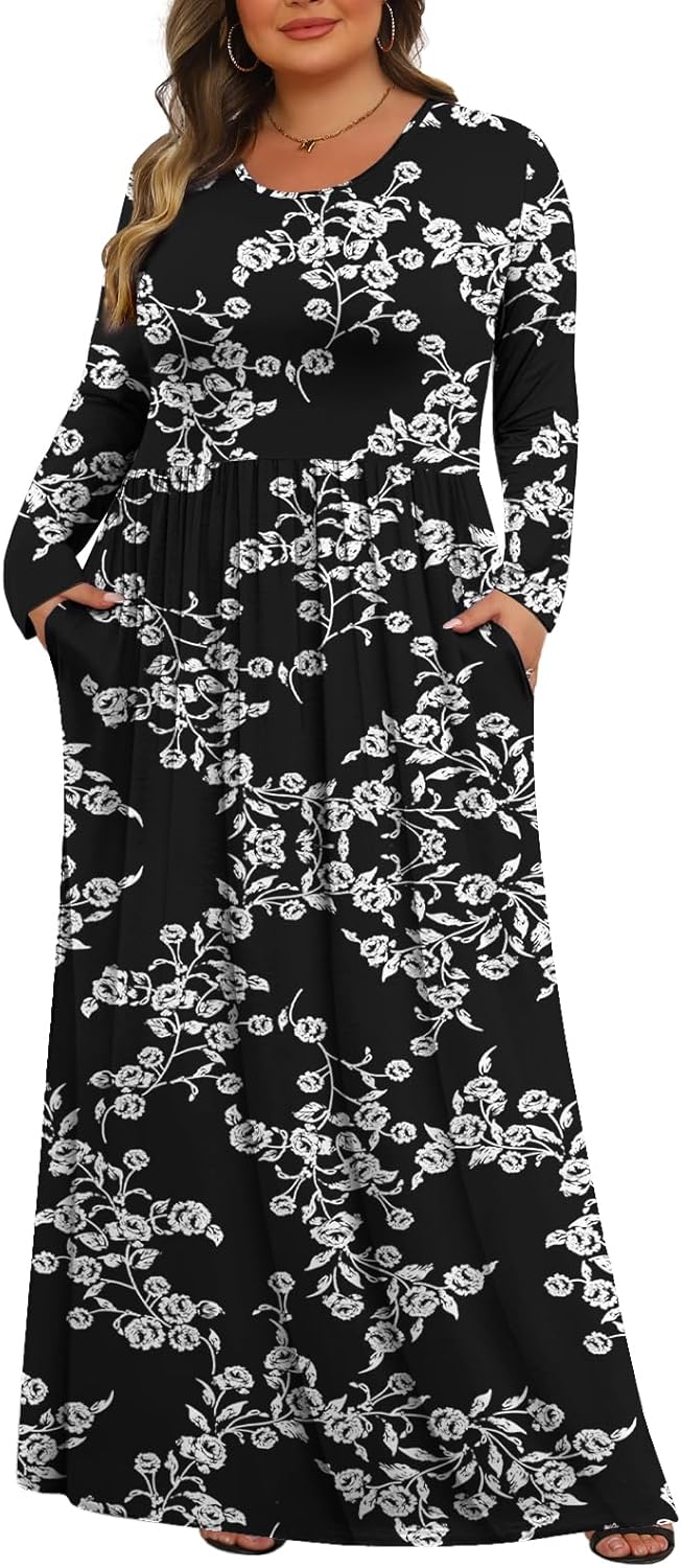 Tencede Womens Plus Size Maxi Dresses with Pockets for Comfort