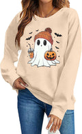 Halloween Sweatshirts for Women Ghost Coffee Graphic Long Sleeve Top