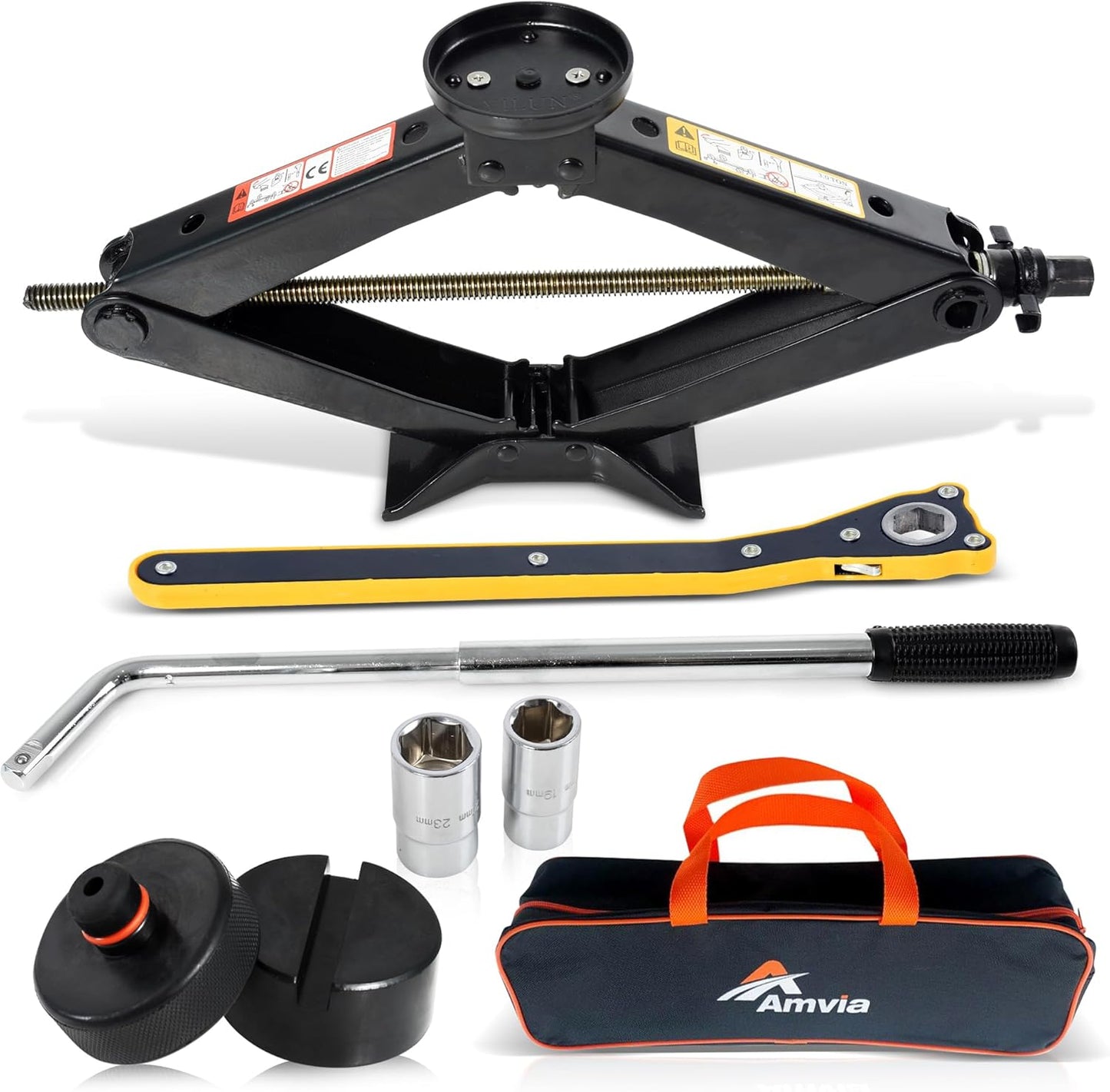 Car Jack Kit with Tesla Pad & Universal Rubber Pad by AMVIA