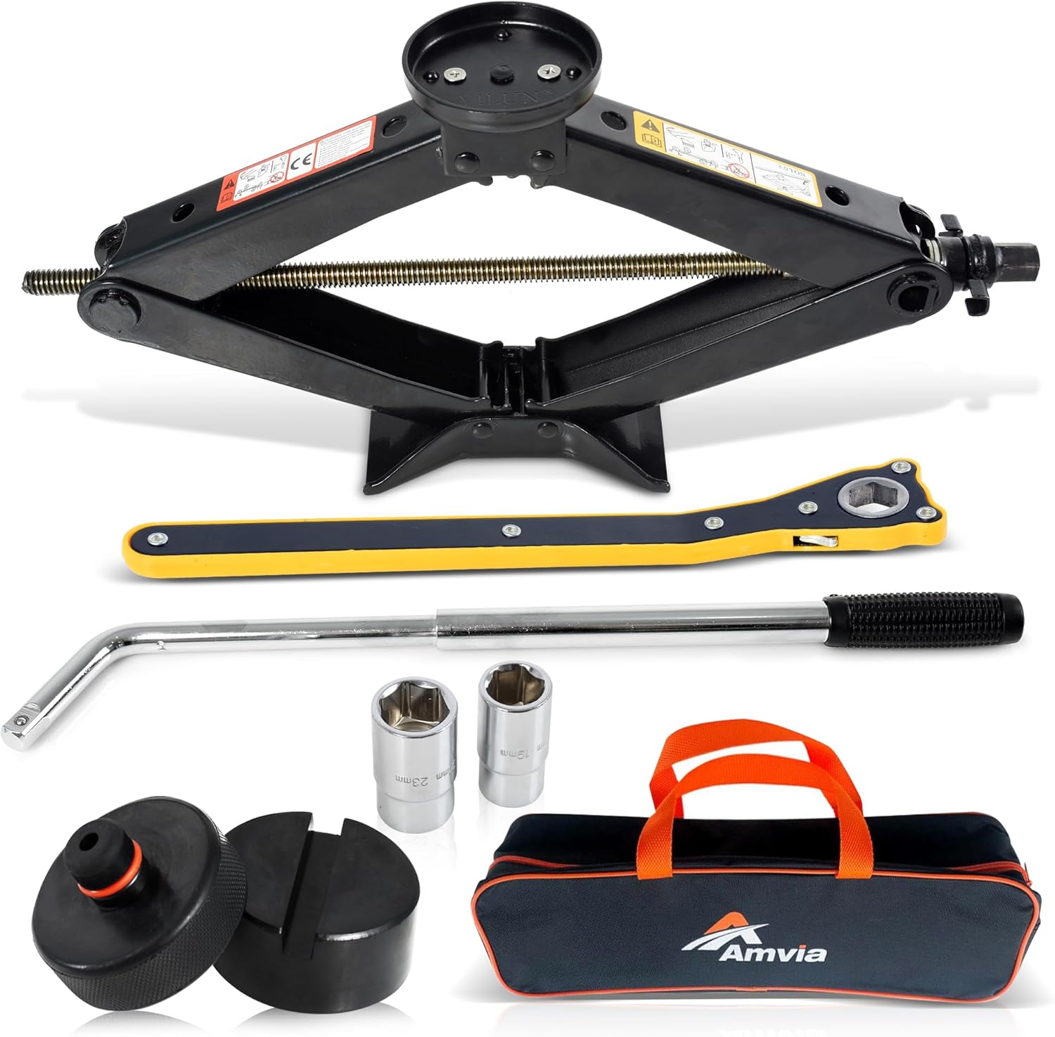 Car Jack Kit with Tesla Pad & Universal Rubber Pad by AMVIA