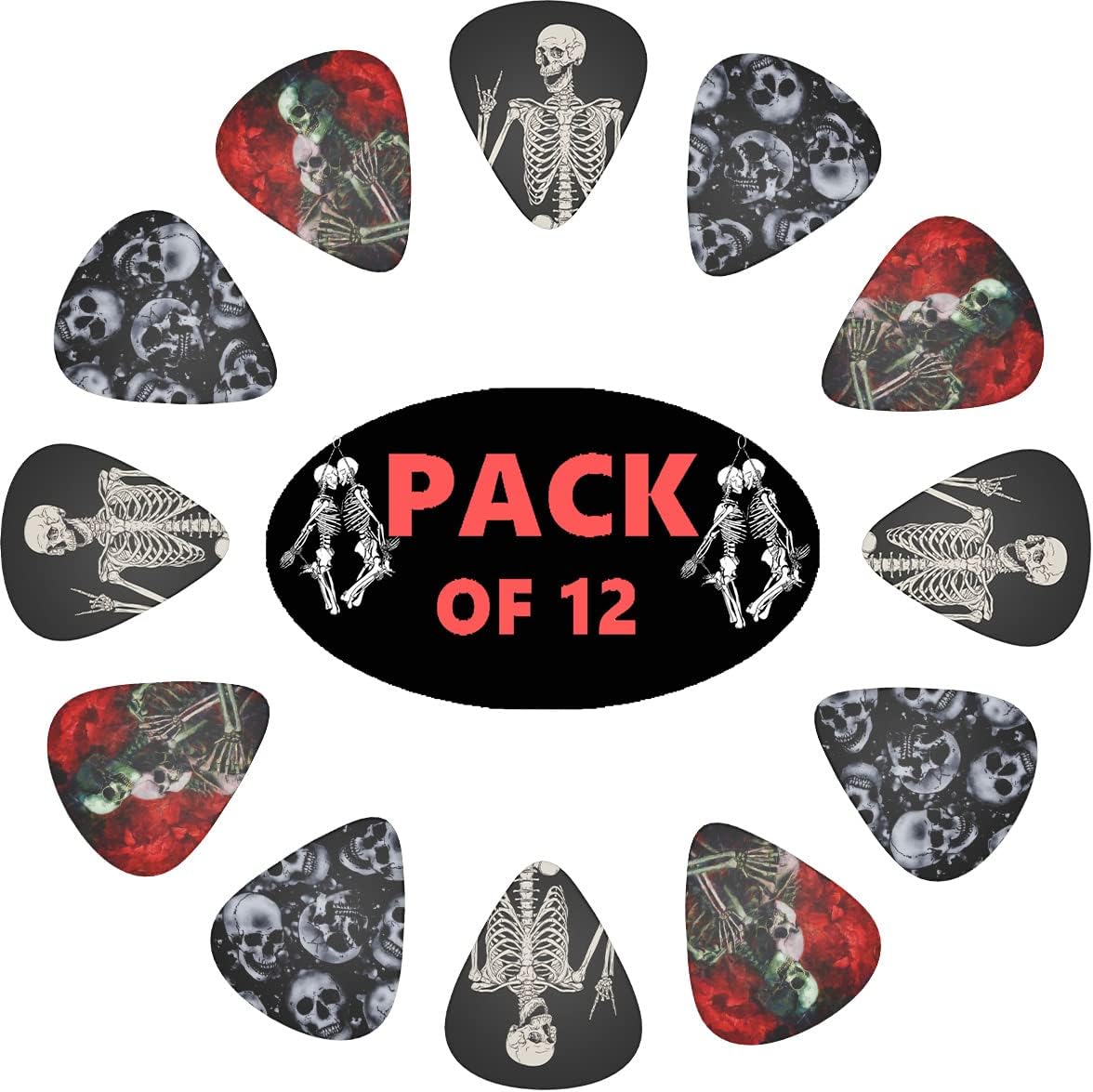 12 Pack Skull Love Guitar Picks - Versatile & Stylish!