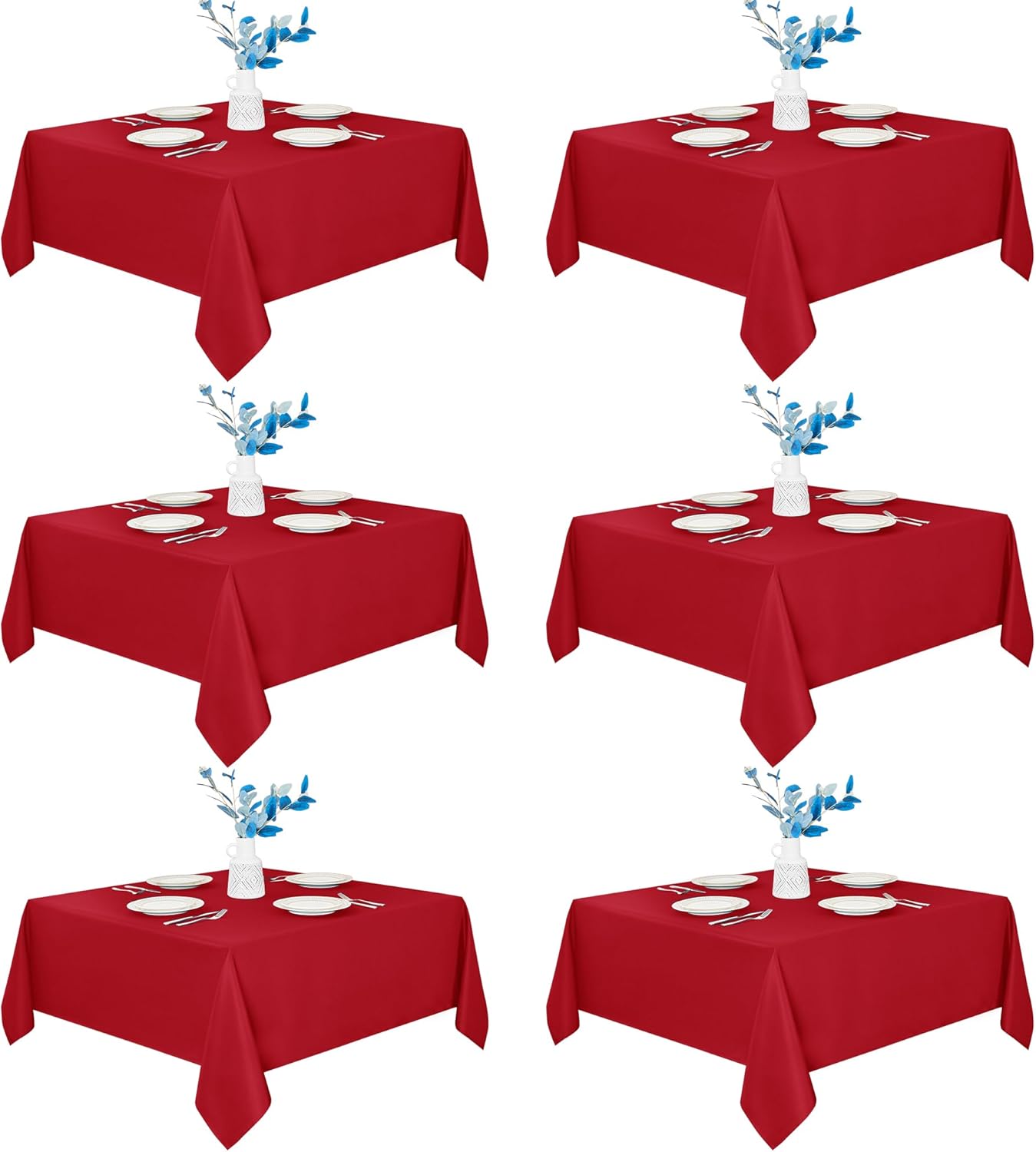 Fitable 6 Pack Red Square Tablecloths - Stain Resistant Covers