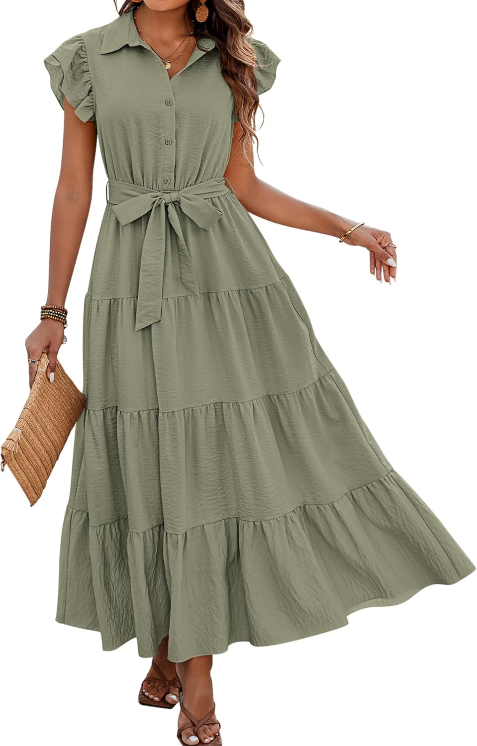 Dowerme Women's Summer Casual Dresses with Ruffle Sleeves