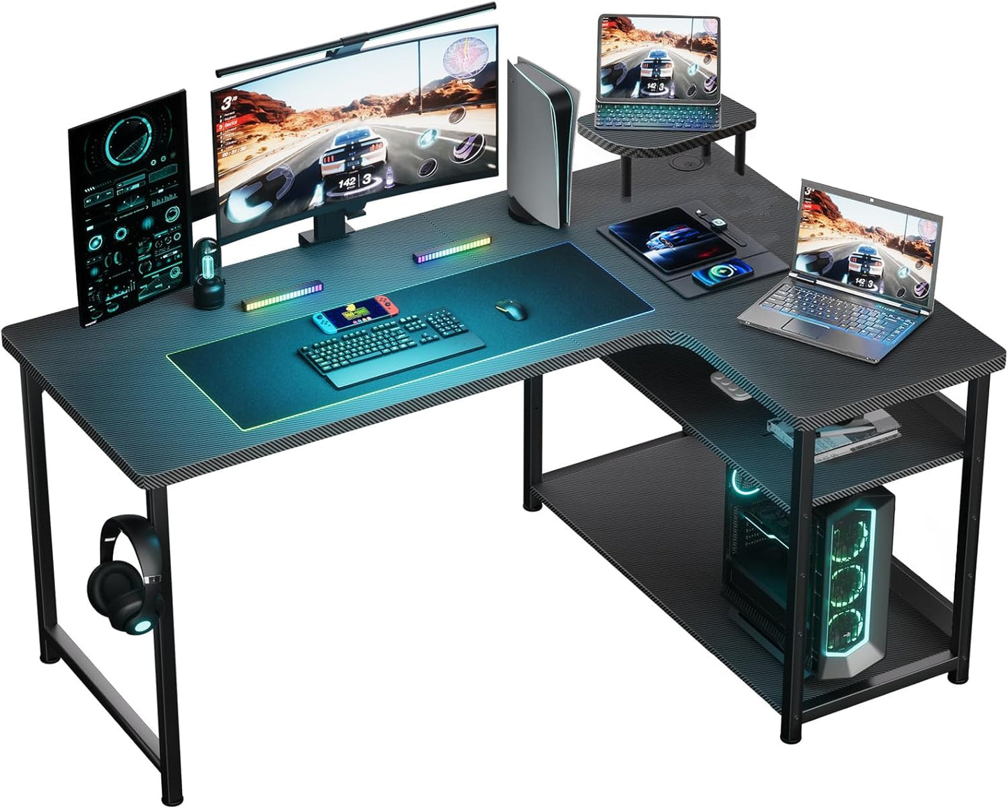 GTRACING L-Shaped Gaming Desk: Easy Assembly, Adjustable Shelves