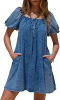 EXLURA Womens Summer Denim Short Puff Sleeve Dress for 2025