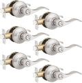 Privacy Door Lever Lock Set - 6 Pack Keyless Satin Nickel Wave