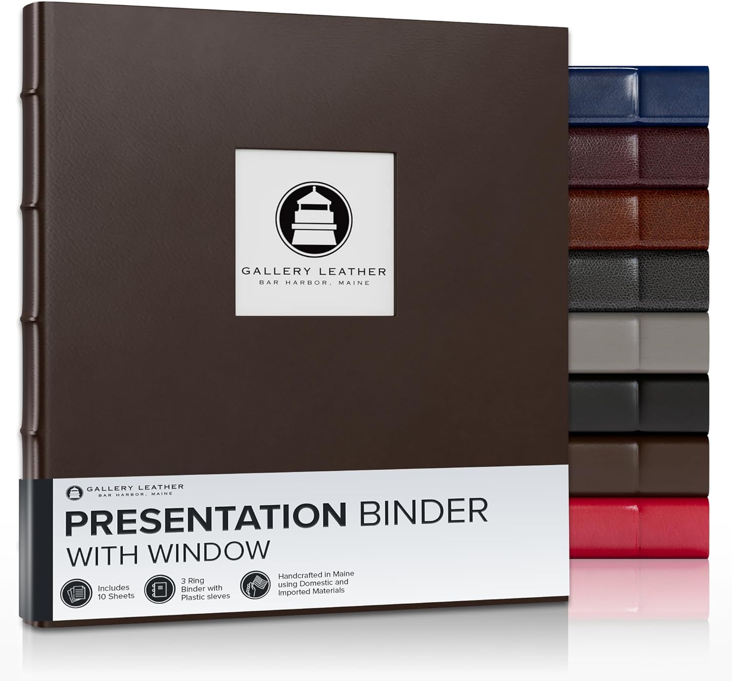 Gallery Leather 3 Ring Binder with Plastic Sleeves for Presentations