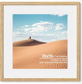 16x16 Picture Frame with Mat for 12x12 - Natural Oak Square Frame