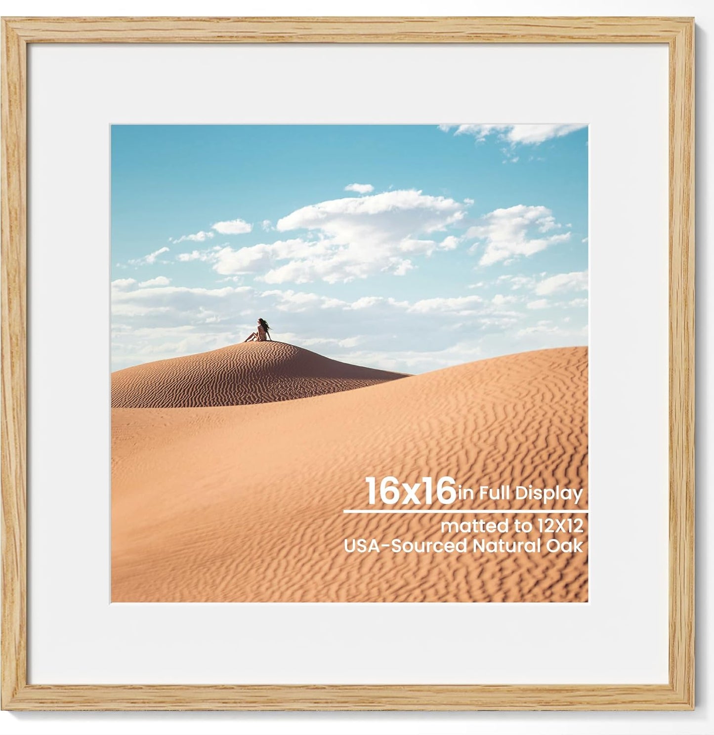 16x16 Picture Frame with Mat for 12x12 Photos in Natural Oak