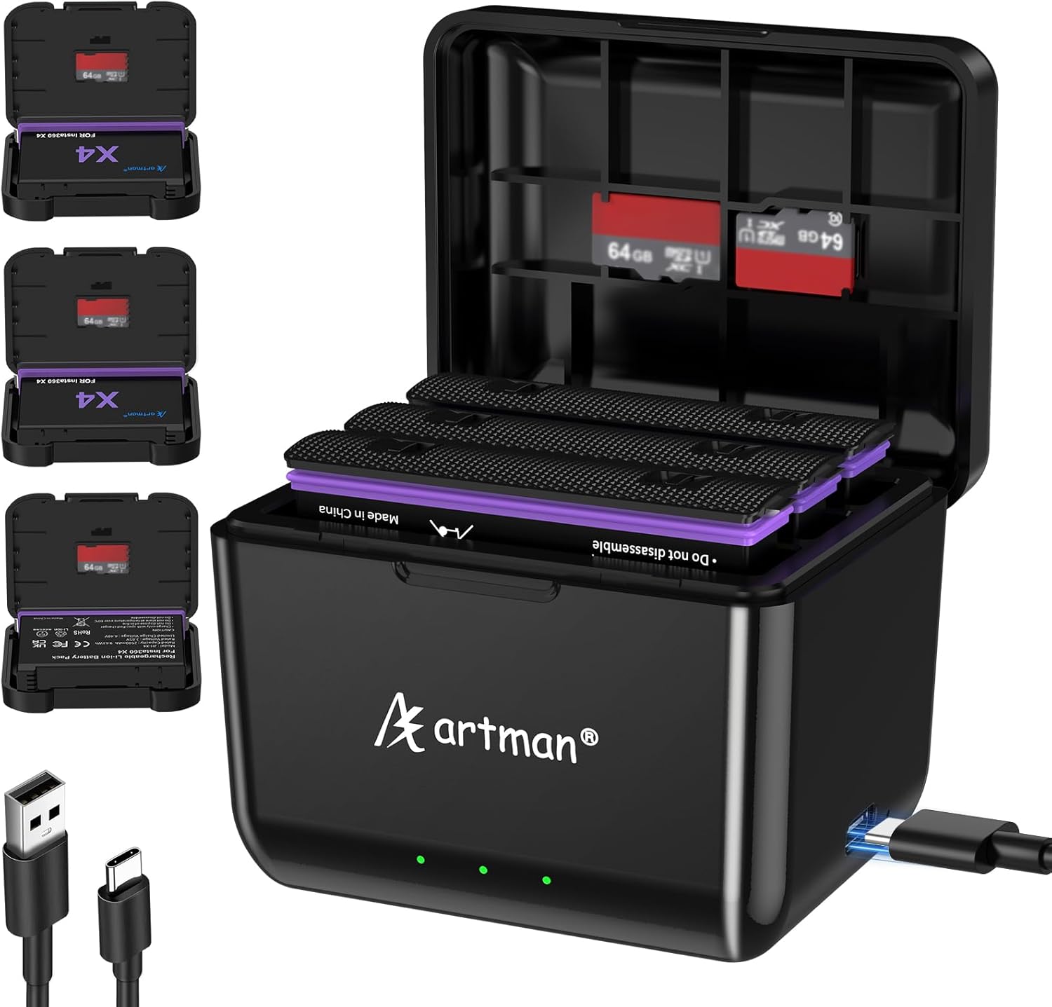 Artman 3-Pack 360 X4 Battery for Insta 360 X4 Action Camera