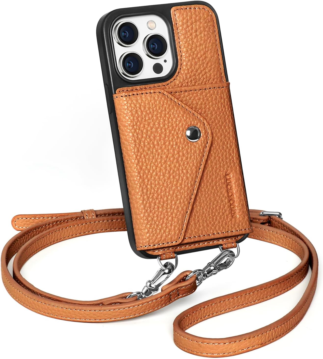 LUCKYCOIN Crossbody Phone Case for iPhone 15 Pro - Brown