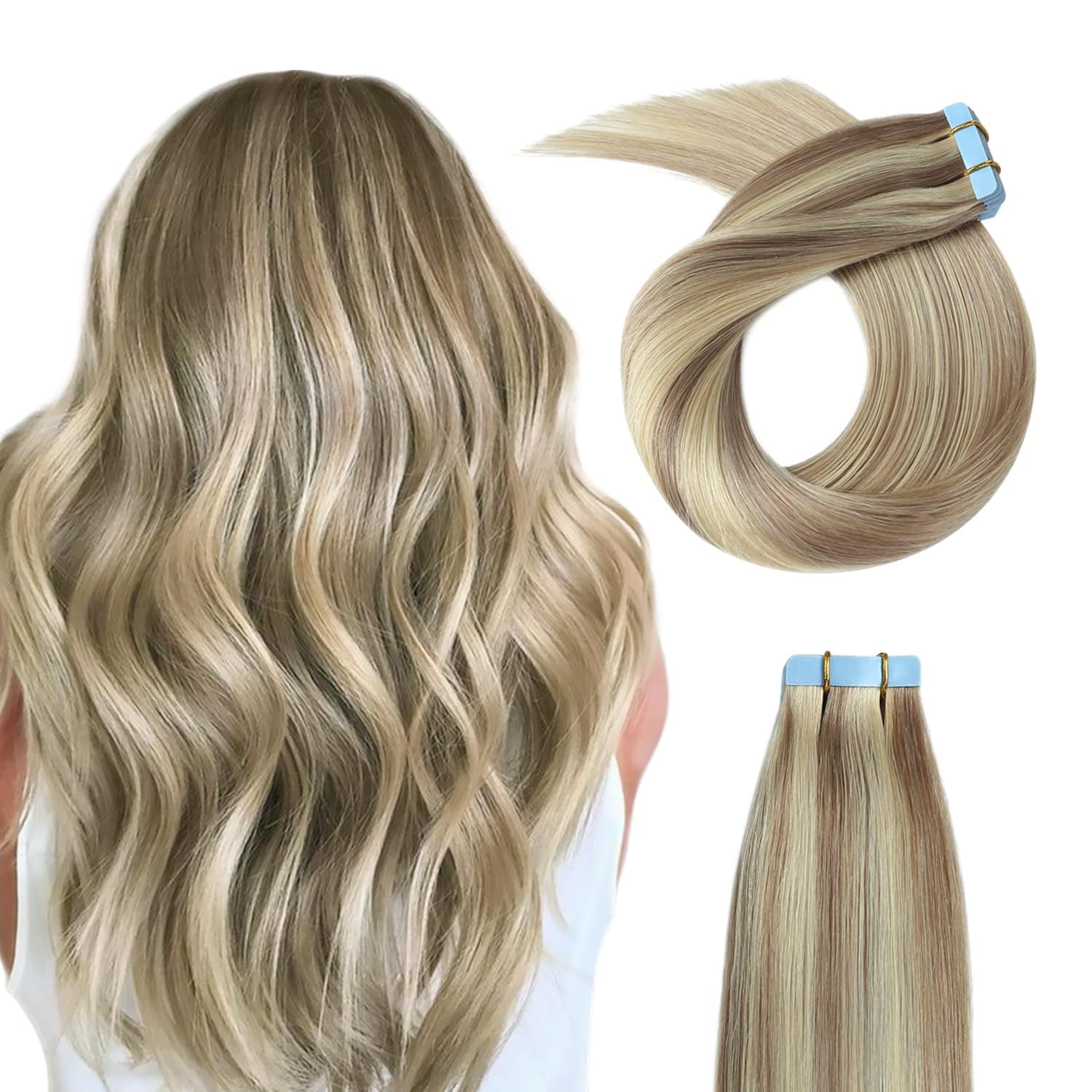 YILITE Tape In Hair Extensions 18 Inch Highlight 613 Blonde