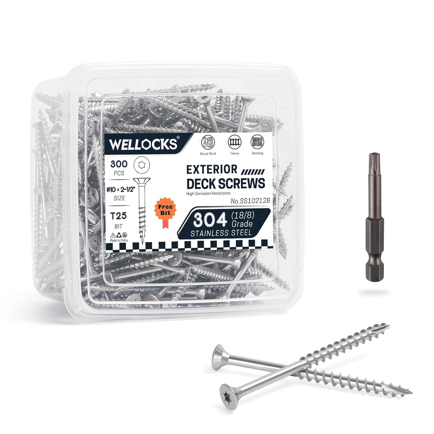 WELLOCKS Deck Screws 304 Stainless Steel for Outdoor Projects