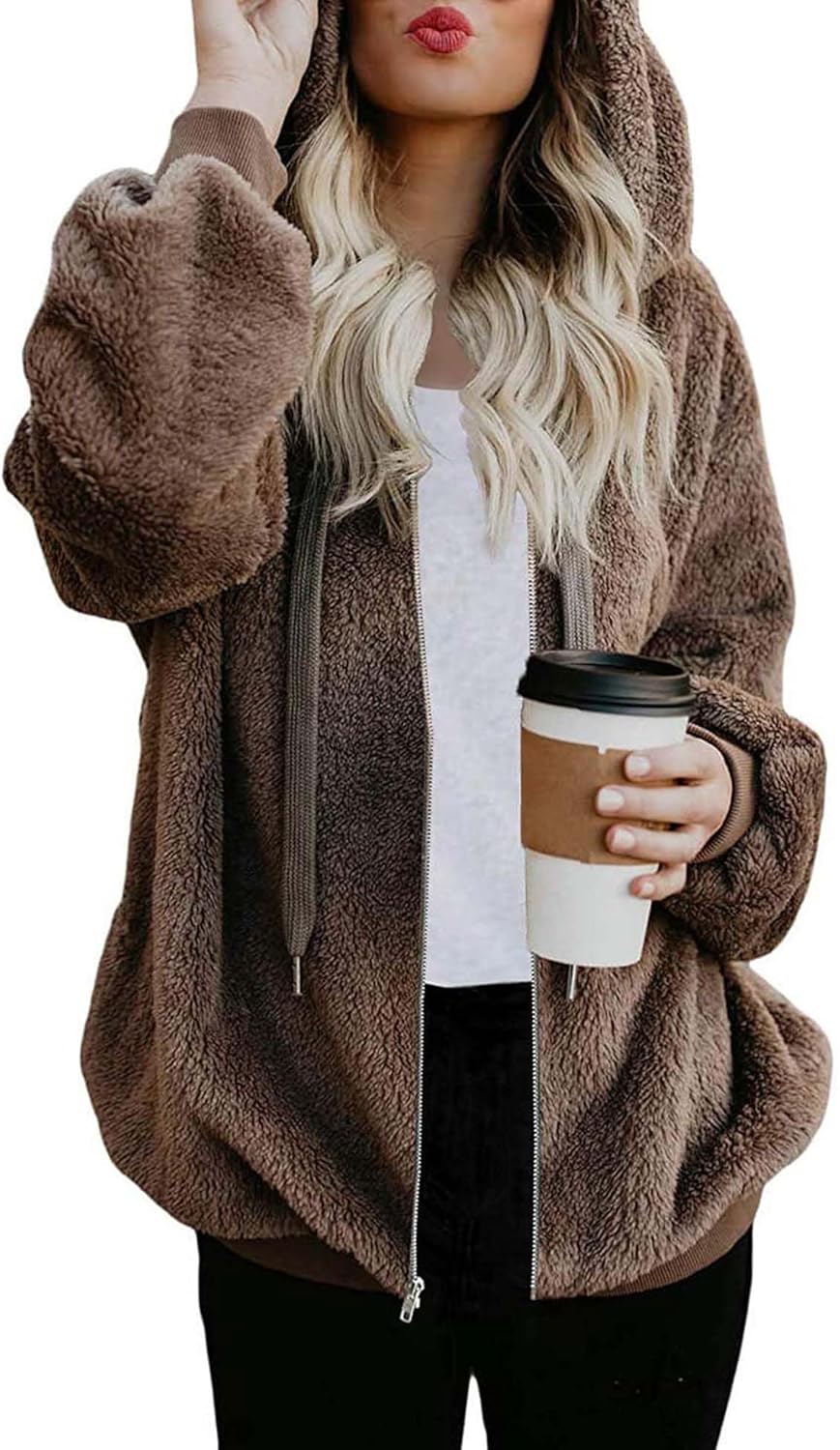ReachMe Womens Oversized Sherpa Jacket for Cozy Fall Style