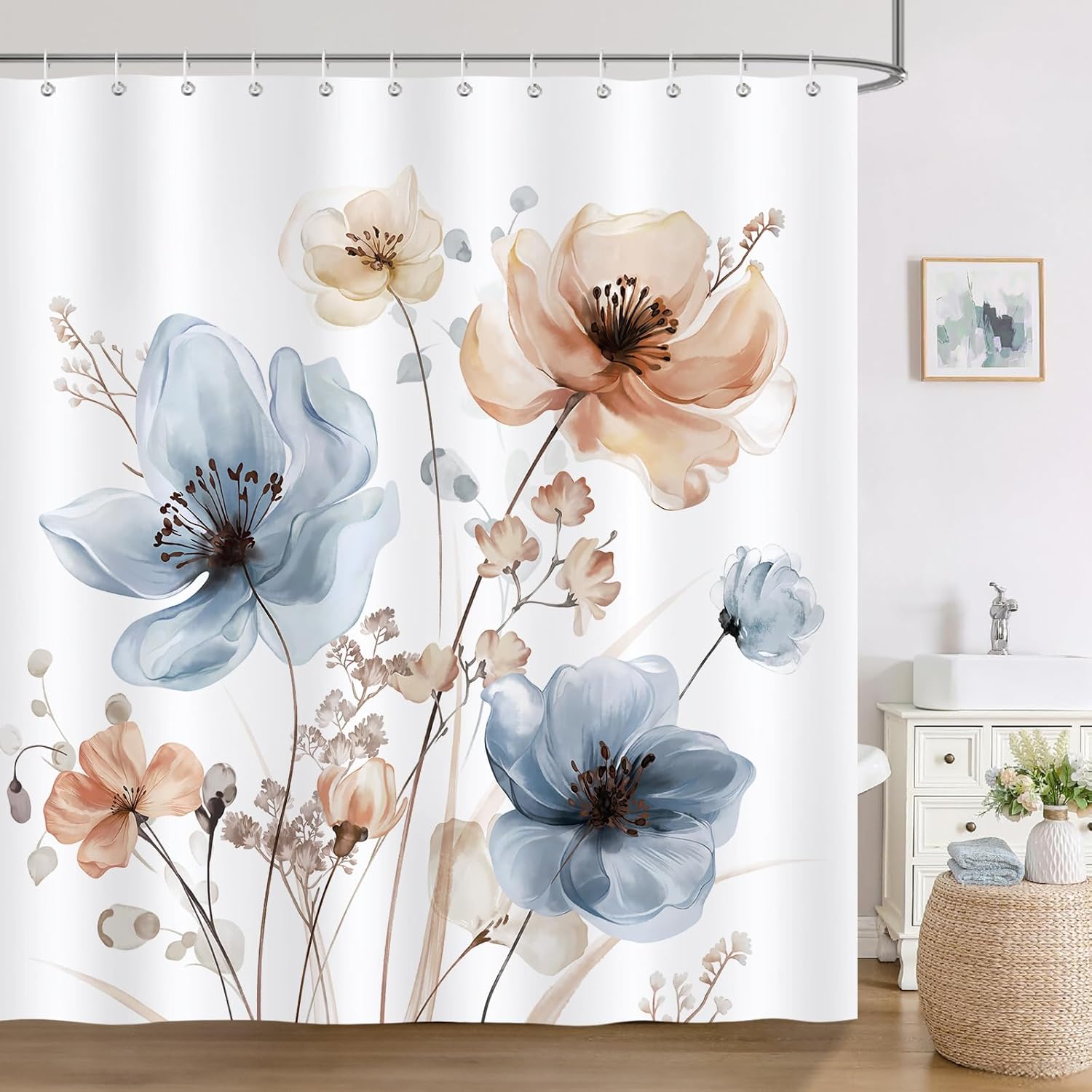 Waterproof Floral Shower Curtain Set