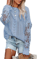 Dokotoo Womens Crochet Lace Crewneck Sweater - Lightweight Layering 1