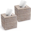Rattan Tissue Box Cover Square 2 Pack - Hand Woven Whitewash