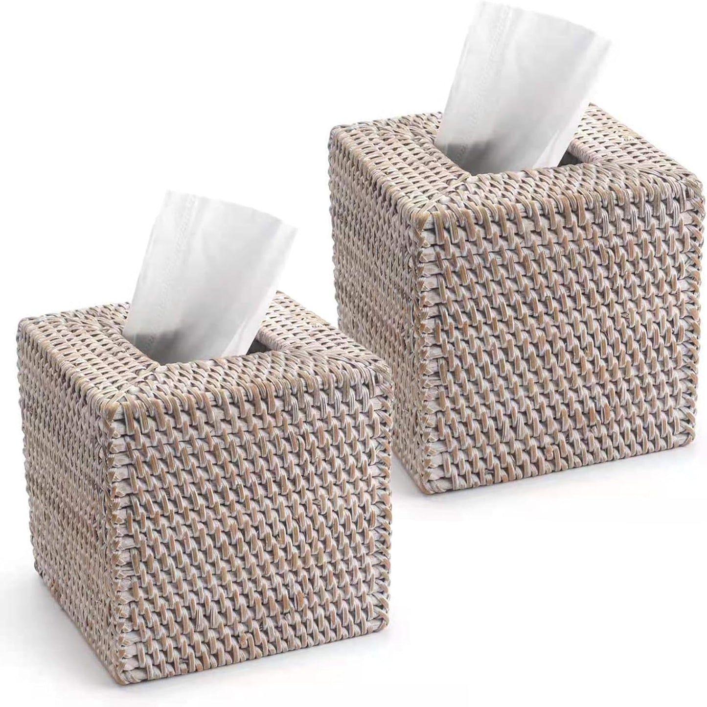 Rattan Tissue Box Cover Square - Elegant Wicker Holder Set