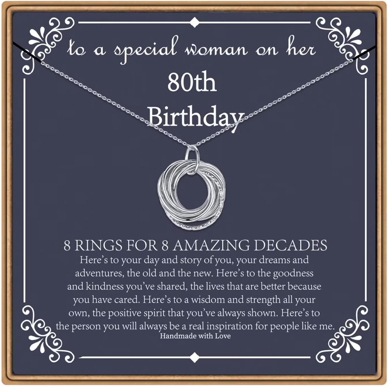 IEFLIFE 80th Birthday Necklace for Women - Sterling Silver Gift